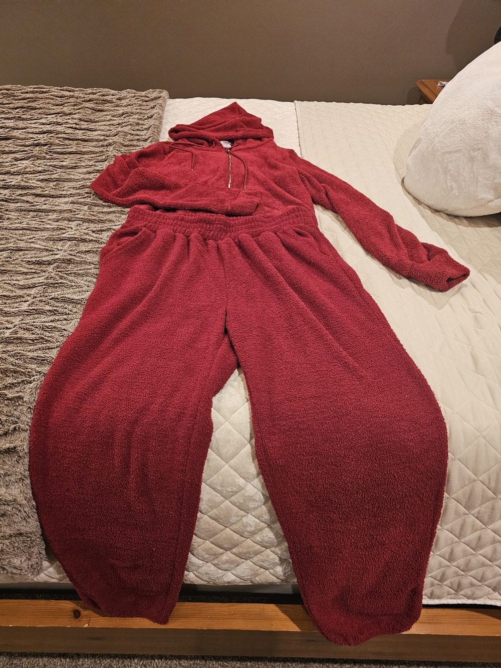 YITTY Red Plush Track Pants and Hoodie Set With Heart Pockets💜